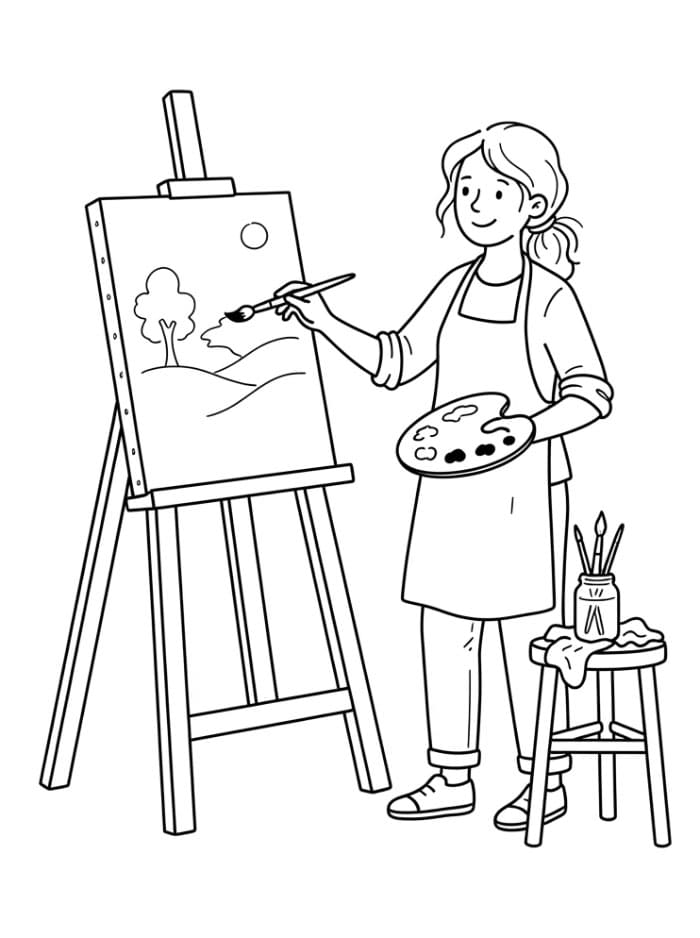 Giovane artista femmina da colorare