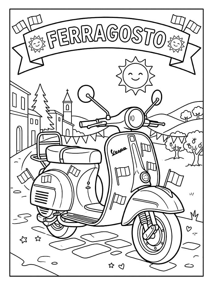 Giro in Vespa di Ferragosto da colorare