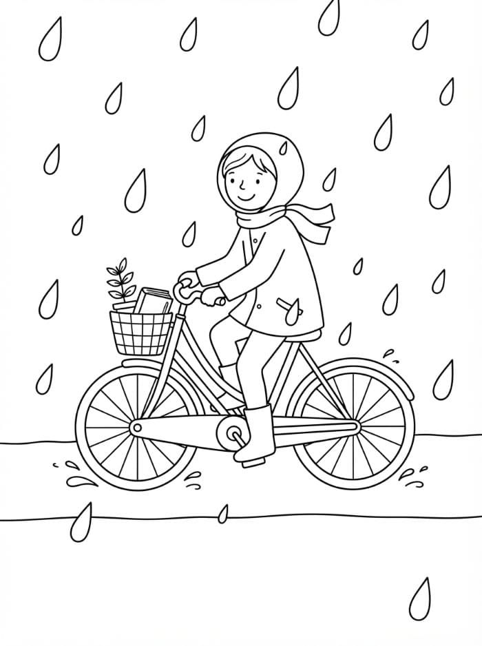Giro in bicicletta sotto la pioggia da colorare