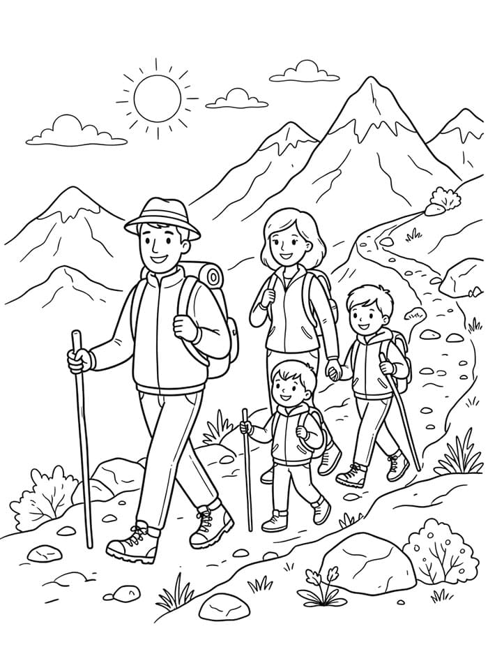Gita alpinistica in famiglia da colorare