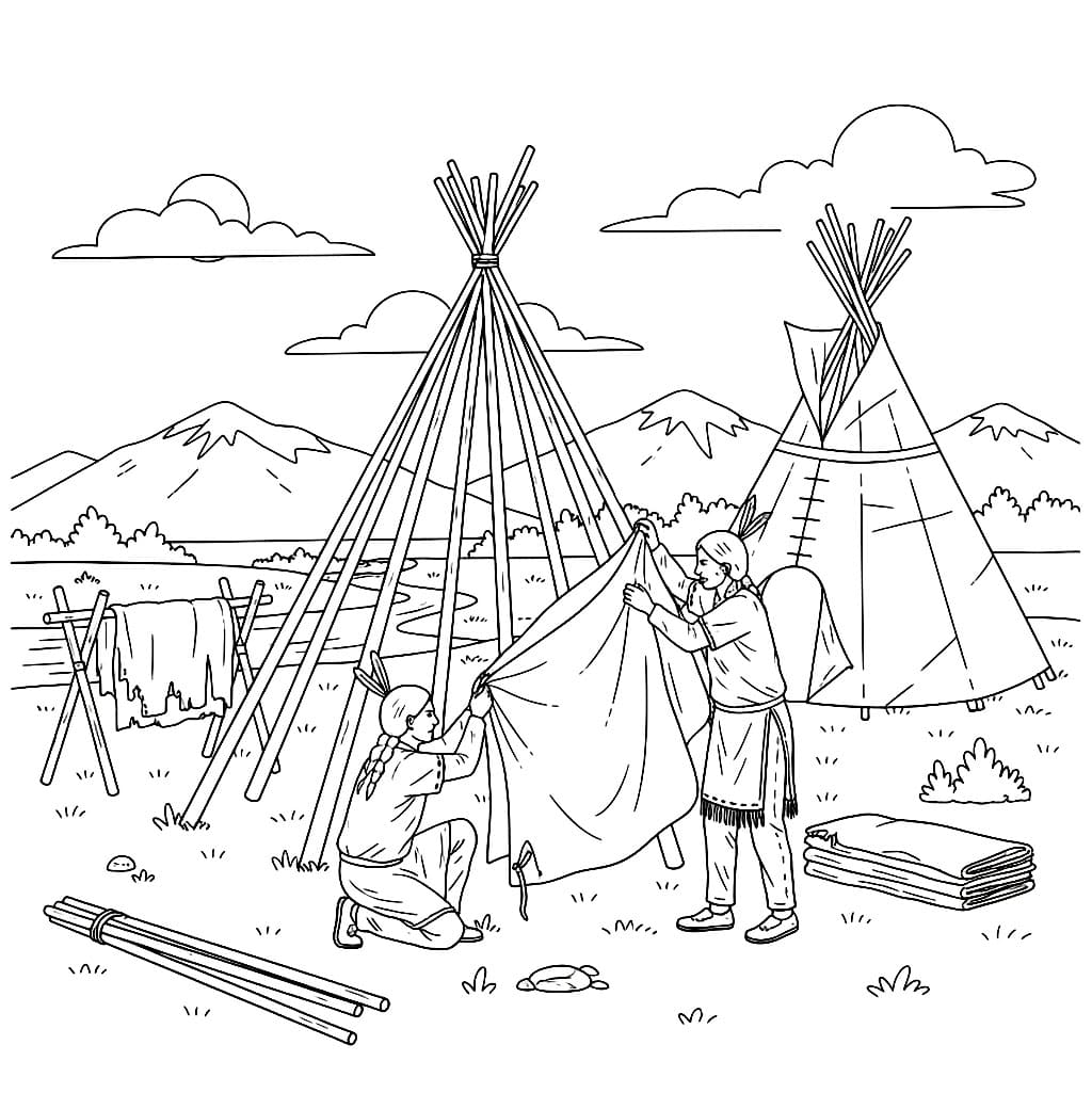 Gli indiani piantano le tende da colorare