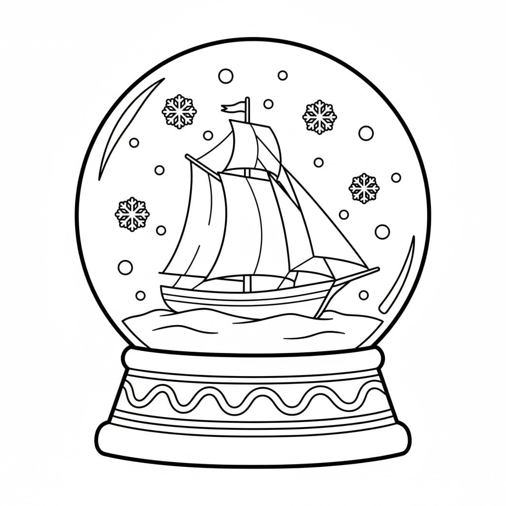 Globo di neve a forma di barca a vela da colorare