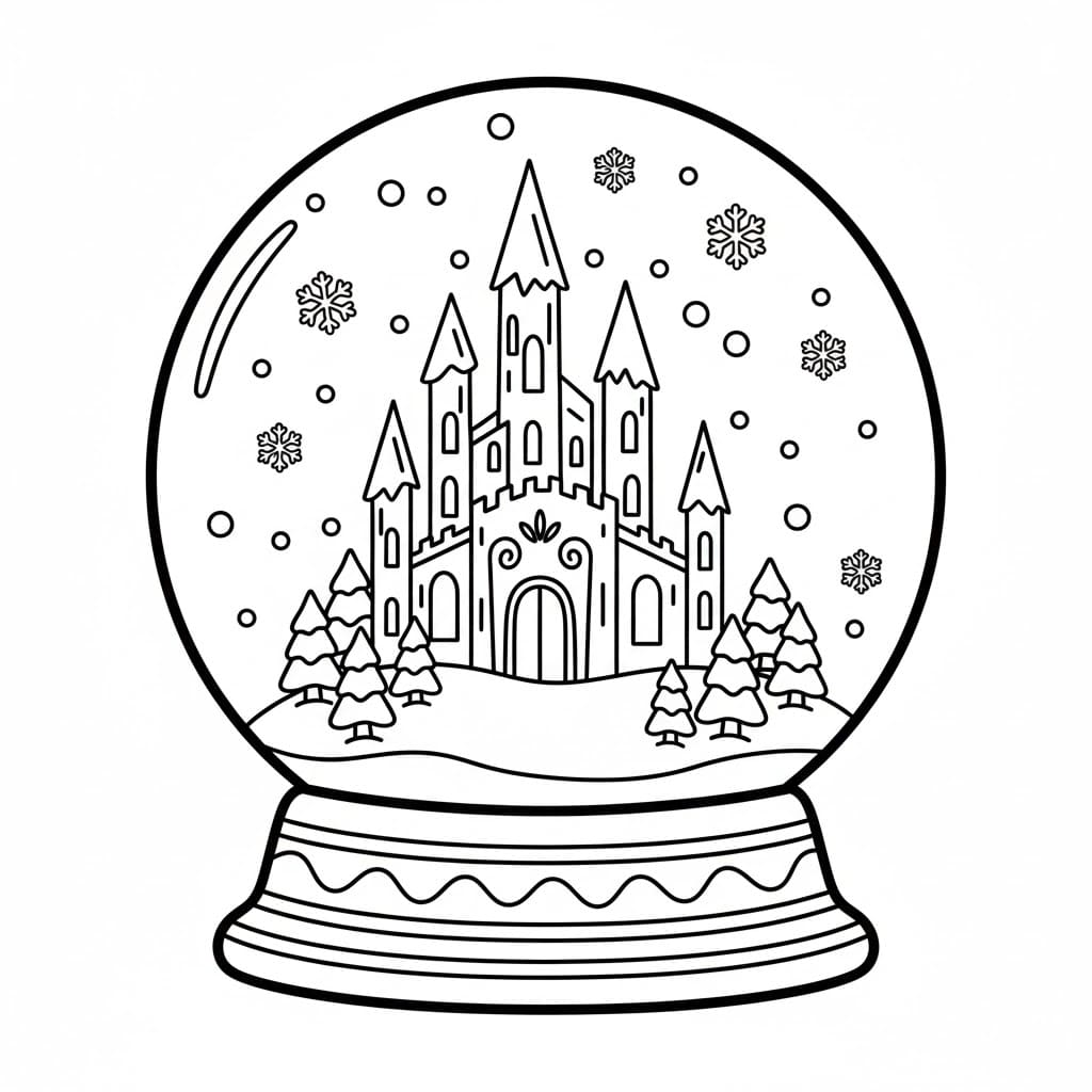 Globo di neve a forma di castello di ghiaccio da colorare