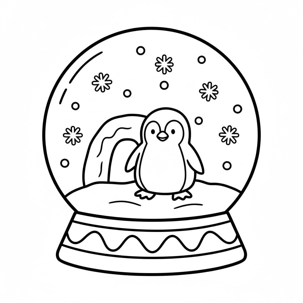 Globo di neve a forma di pinguino da colorare