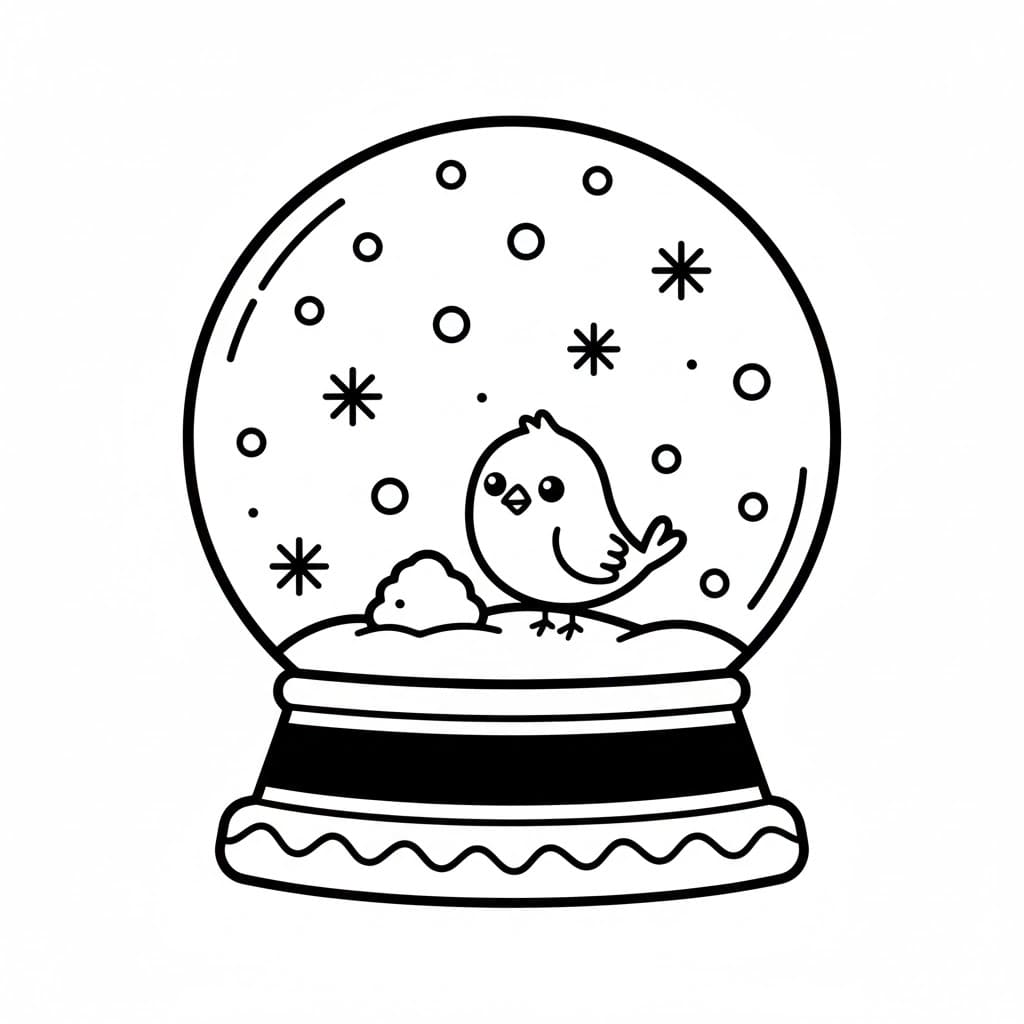 Globo di neve a forma di uccellino da colorare