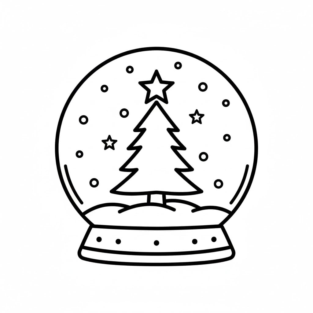 Globo di neve con albero di Natale e stella da colorare
