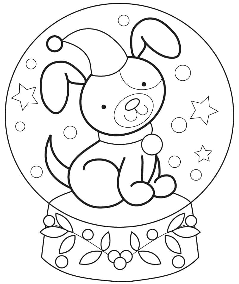 Globo di neve con cucciolo da colorare