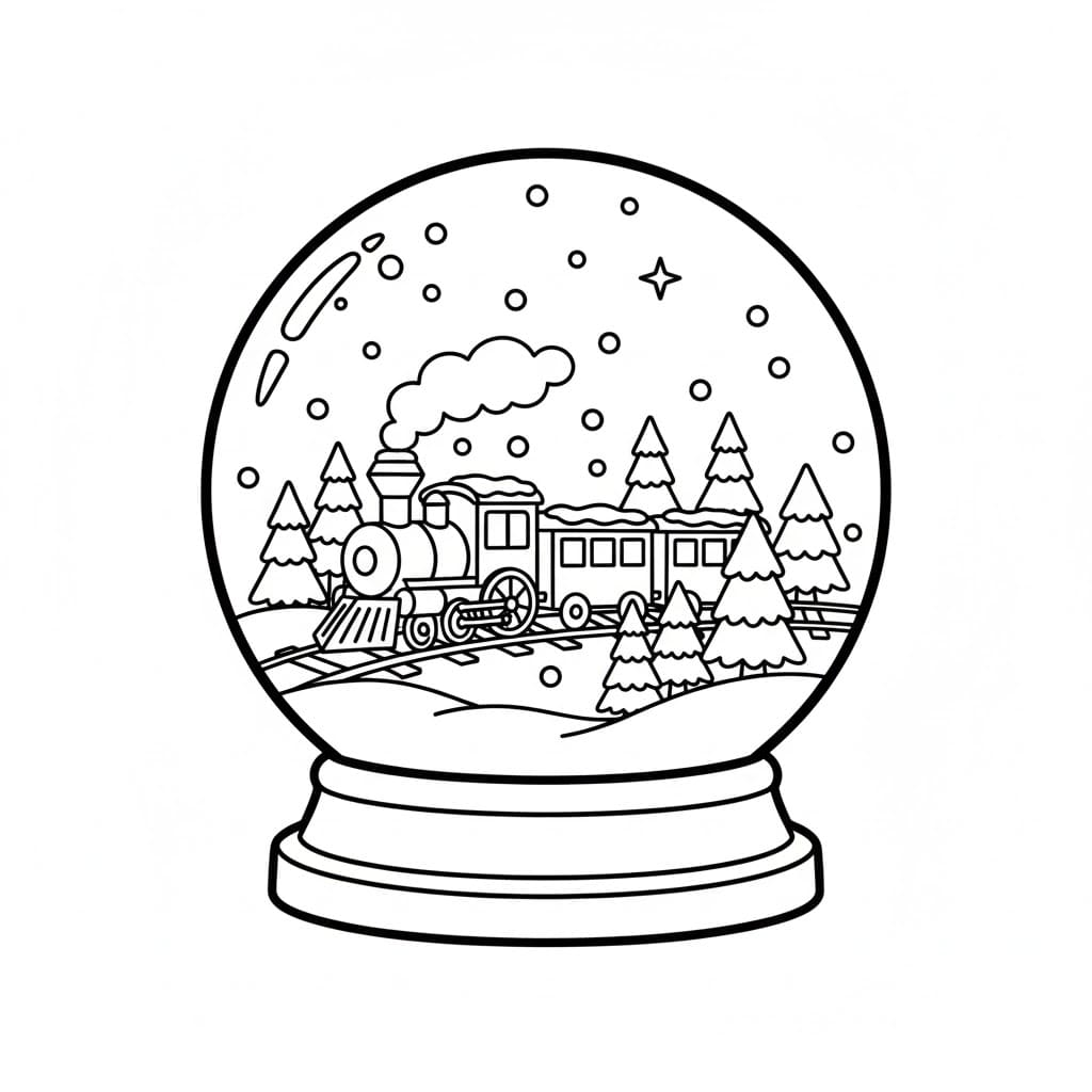 Globo di neve con treno da colorare