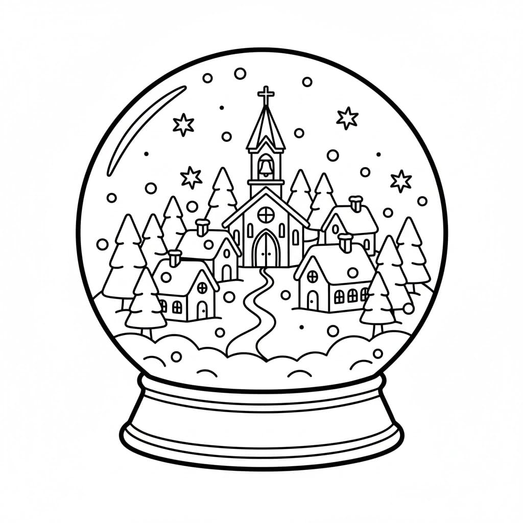 Globo di neve del campanile della chiesa da colorare