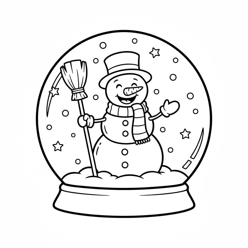 Globo di neve pupazzo di neve con scopa da colorare