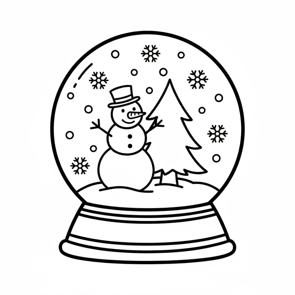 Globo di neve pupazzo di neve e pino da colorare