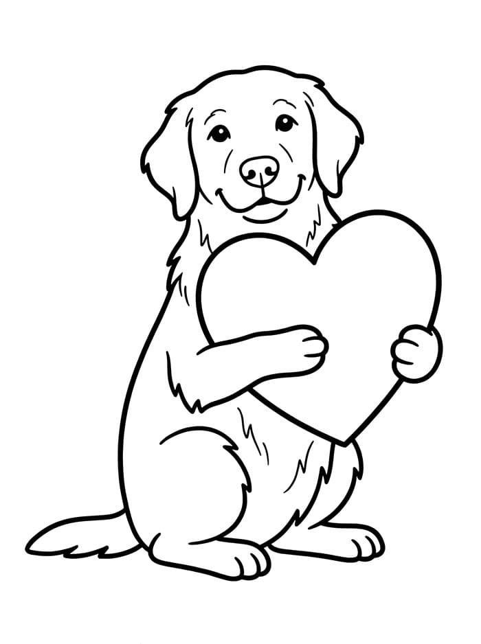 Golden Retriever che abbraccia un cuore da colorare