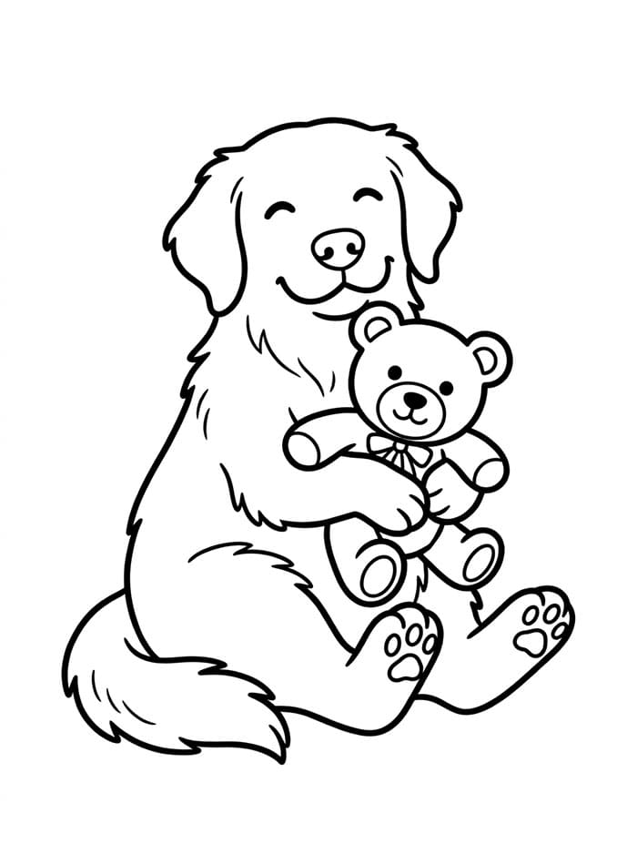 Golden Retriever che abbraccia un orsacchiotto da colorare