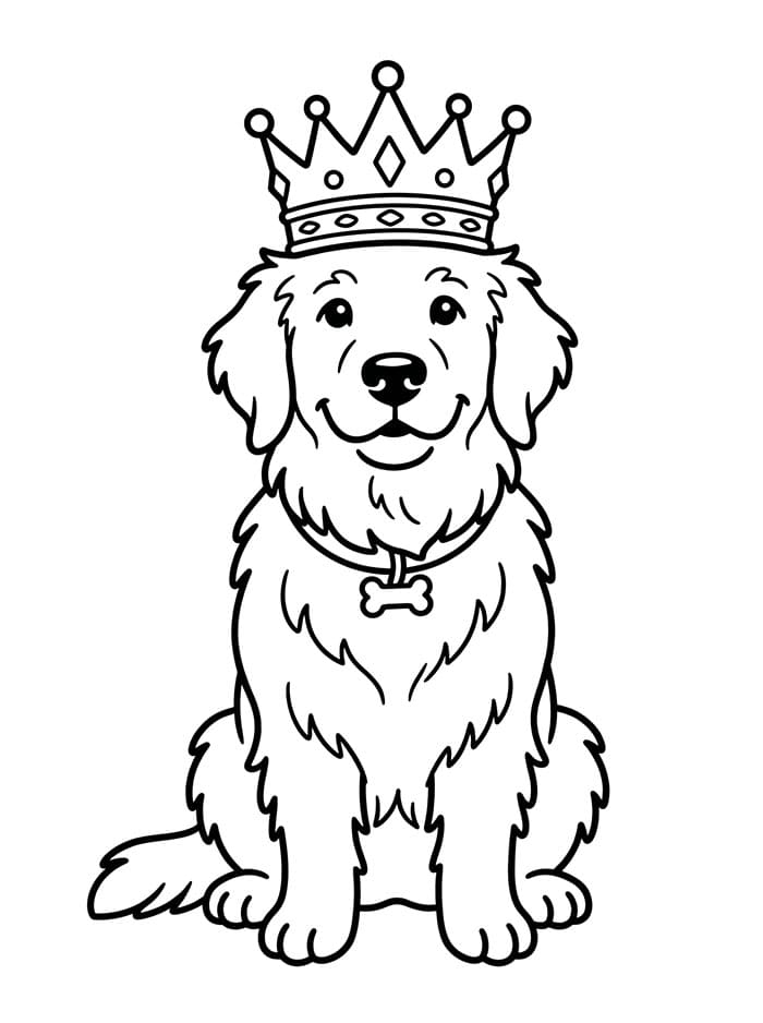 Golden Retriever con corona da colorare