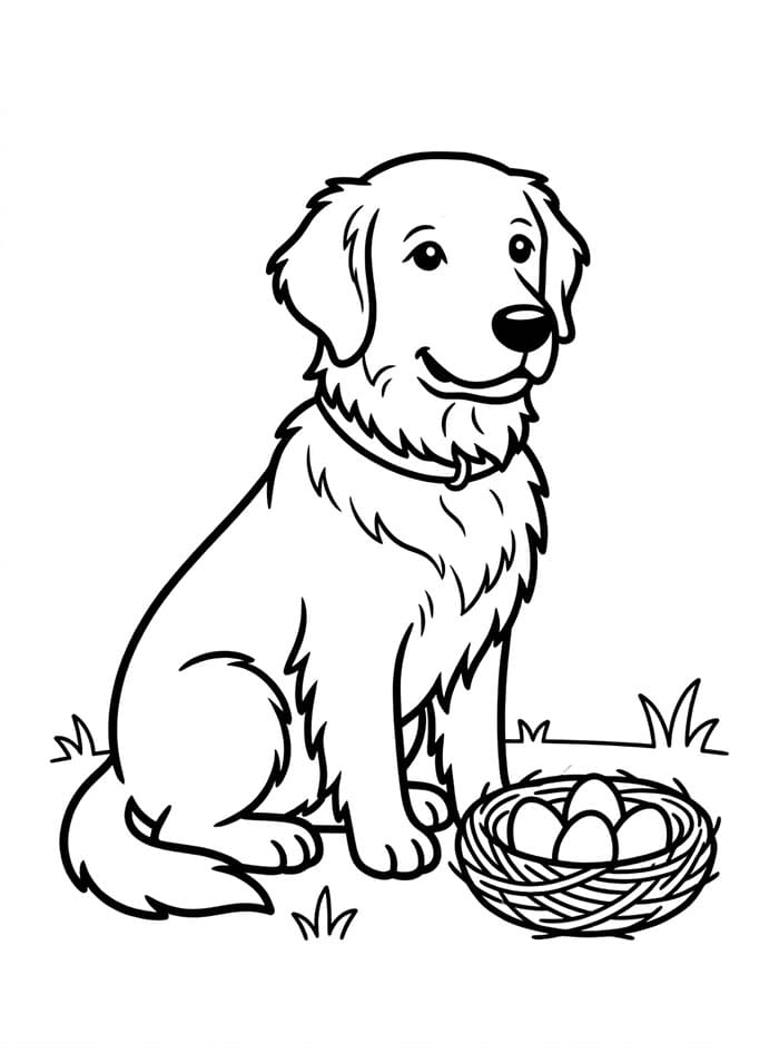 Golden Retriever con nido d'uccello da colorare