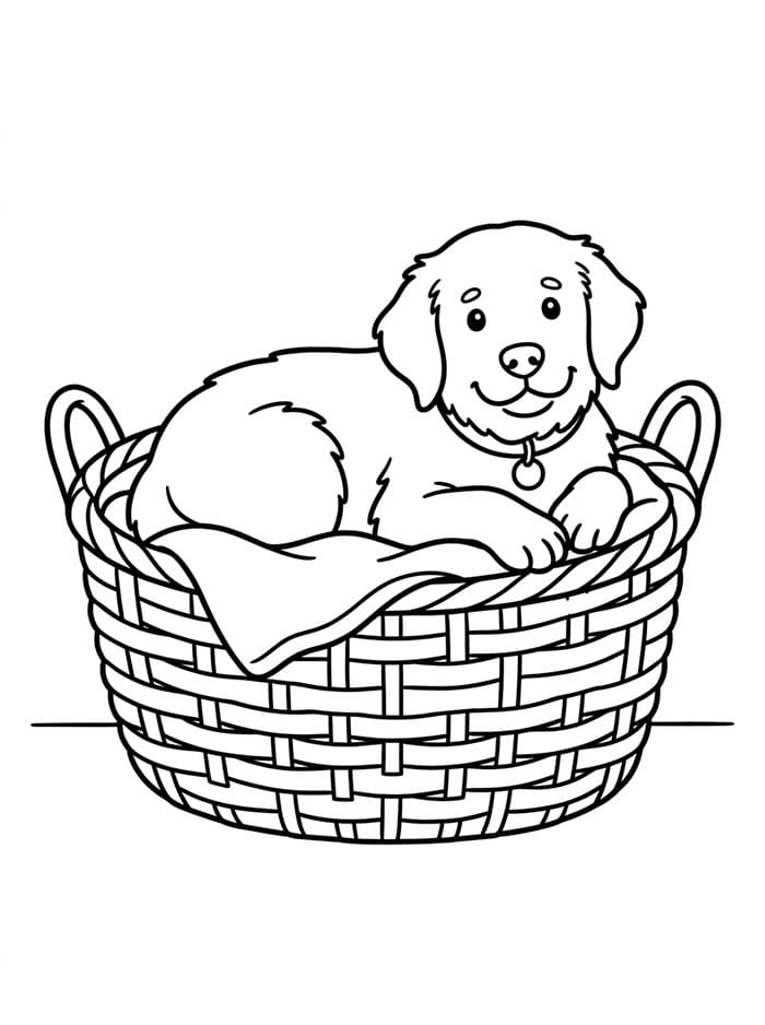 Golden Retriever su un cesto da colorare