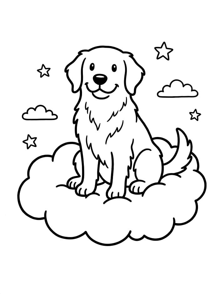 Golden Retriever su una nuvola da colorare