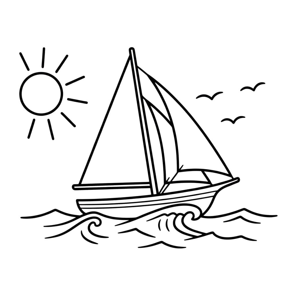 Grande barca a vela tra le onde da colorare