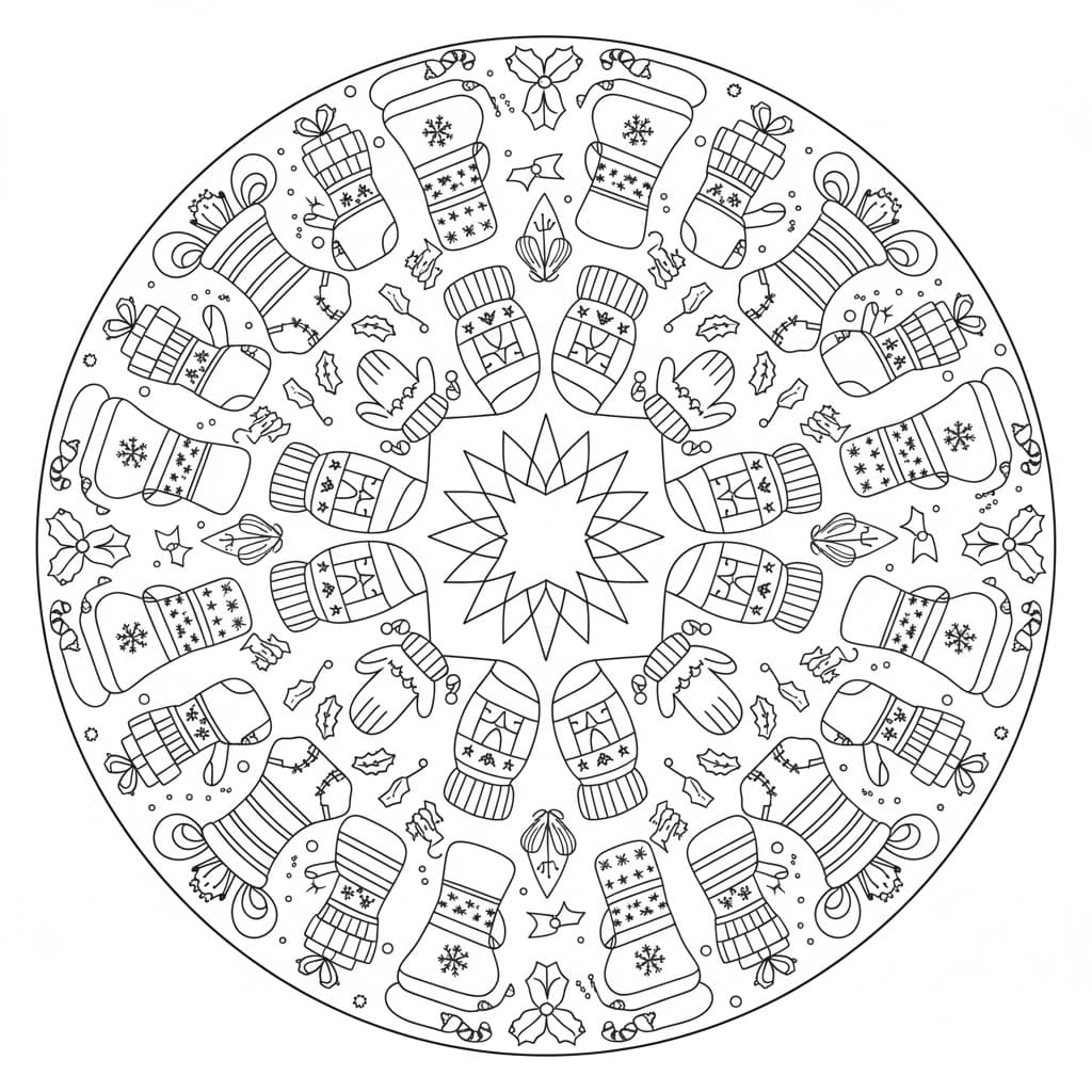 Guanti e calzini Mandala di Natale da colorare