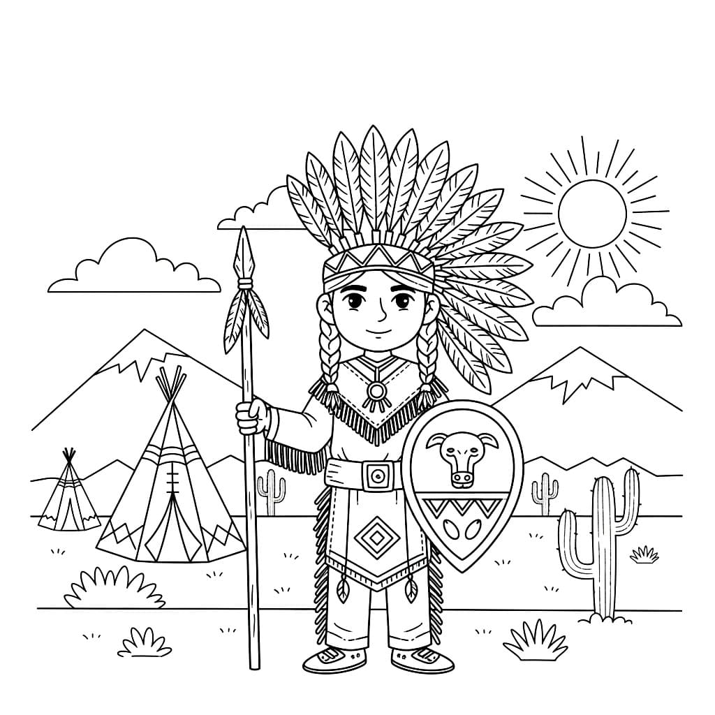 Guerriero indiano da colorare