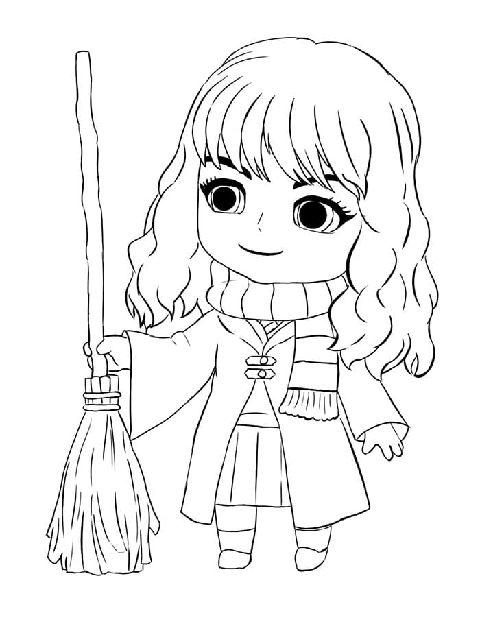Hermione Granger carina con la scopa da colorare