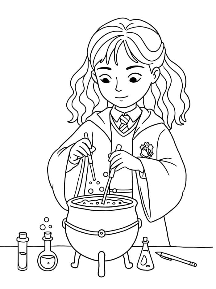 Hermione Granger che prepara pozioni da colorare