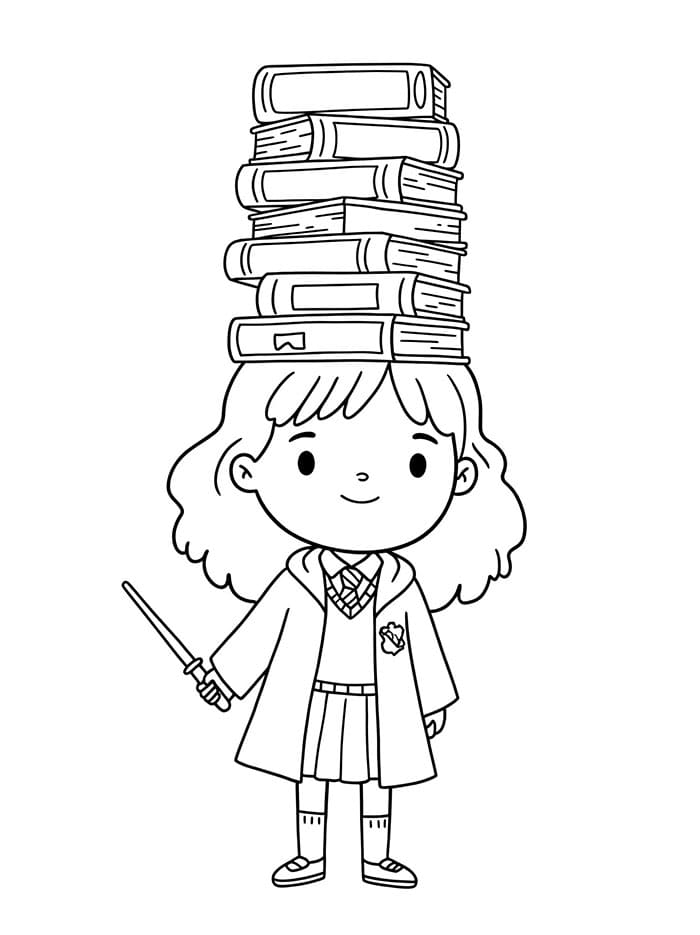 Hermione Granger con i libri in testa da colorare
