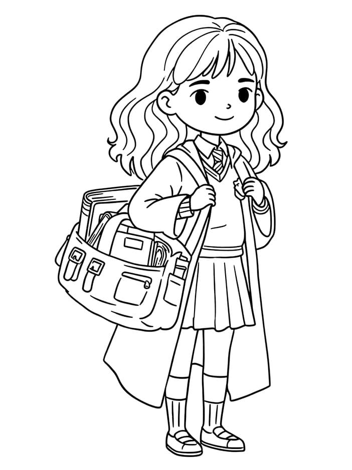 Hermione Granger con la cartella da colorare