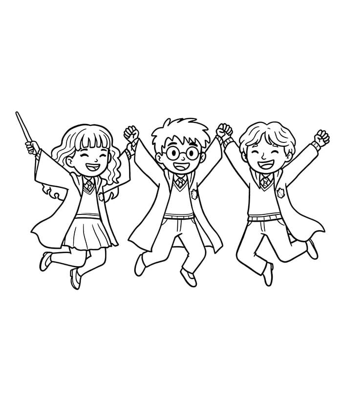 Hermione Granger e gli amici saltano da colorare