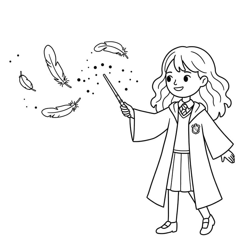 Hermione Granger lancia il Wingardium Leviosa da colorare