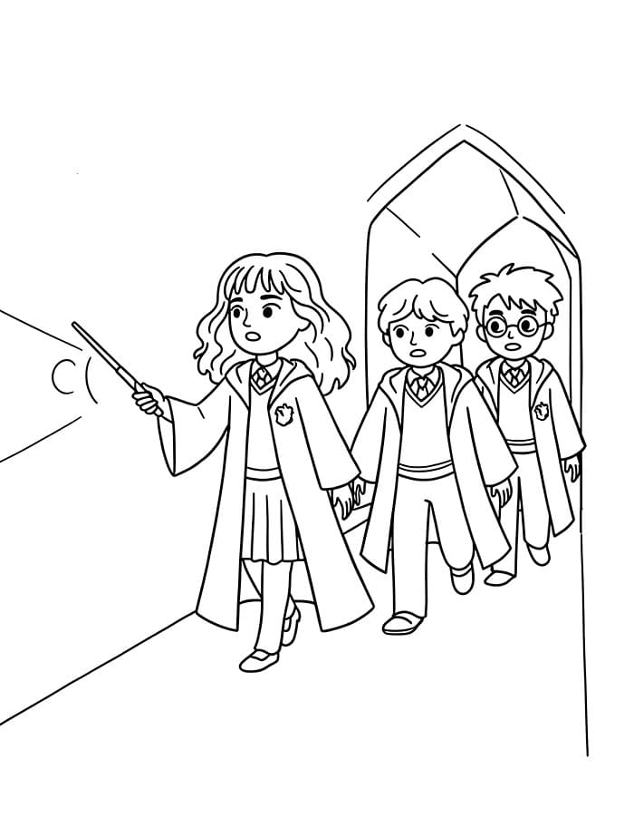 Hermione Hermione Granger esplora con gli amici da colorare