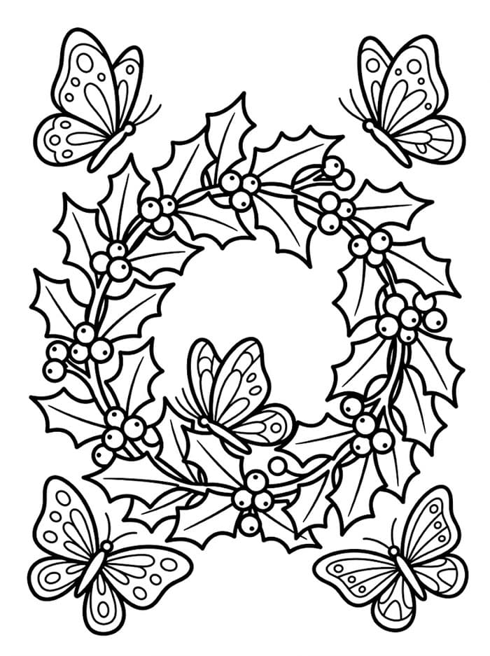 Holly and Butterfly Wreath da colorare