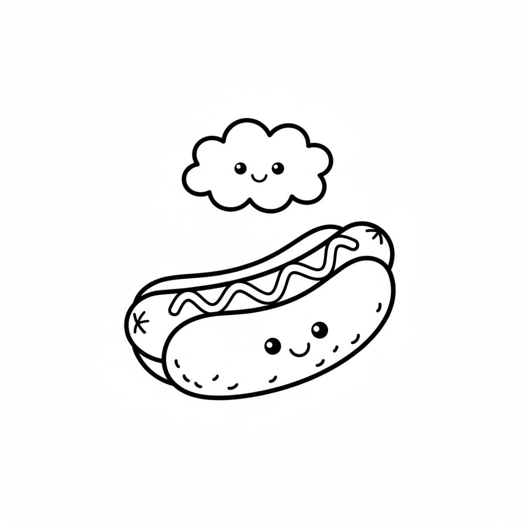Hot Dog con nuvola da colorare
