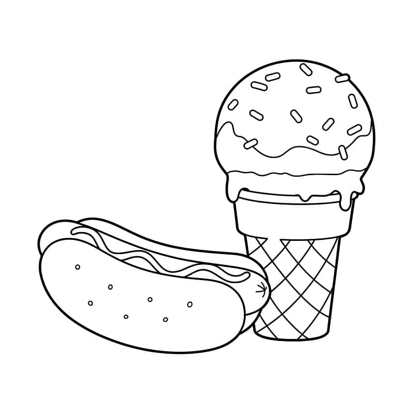 Hot Dog e Gelato da colorare