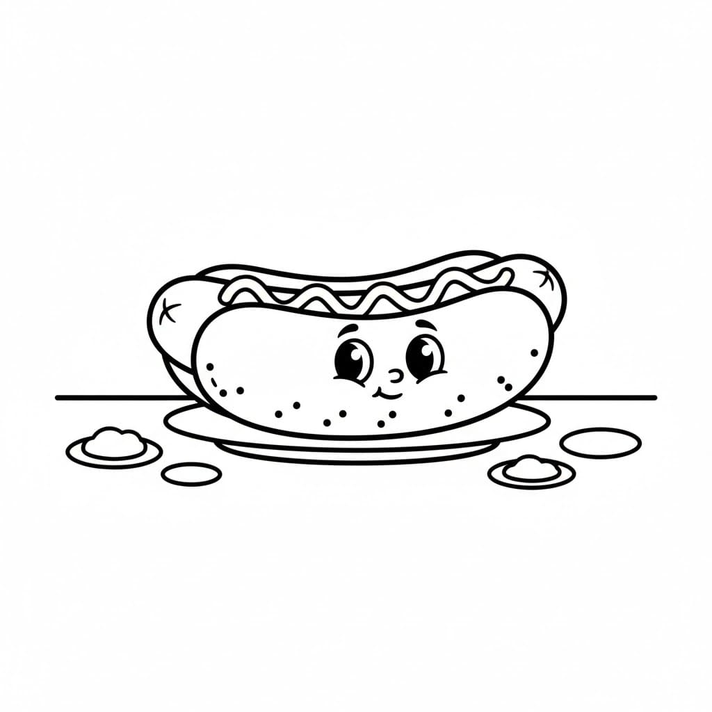 Hot Dog su piatto da colorare