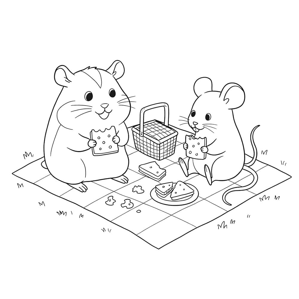 I criceti vanno a fare un picnic da colorare