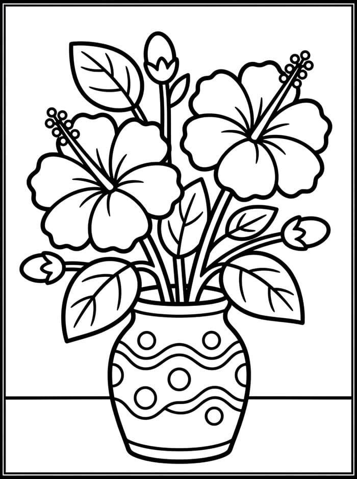 Ibisco in un vaso decorativo da colorare