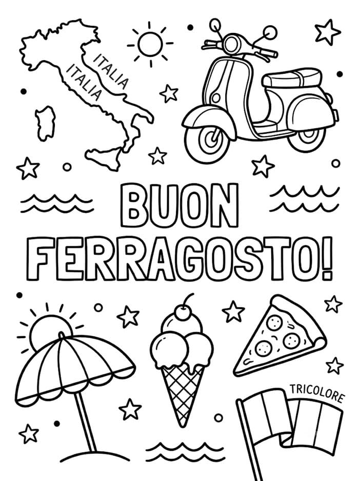 Icone Italiane Buon Ferragosto da colorare