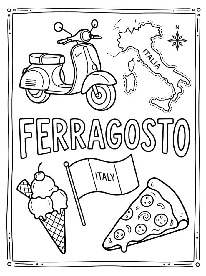 Icone Italiane di Ferragosto da colorare