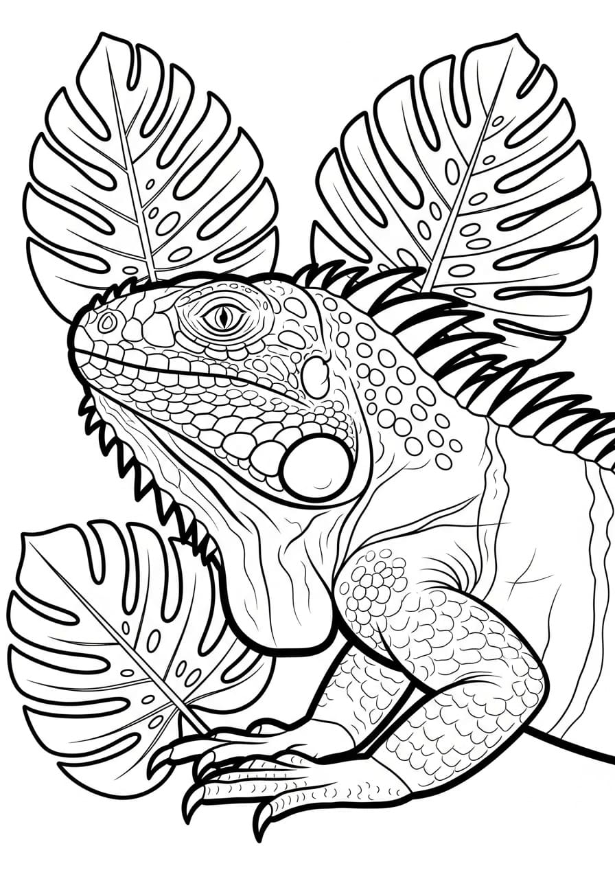 Iguana con foglia da colorare Iguana con foglia da colorare