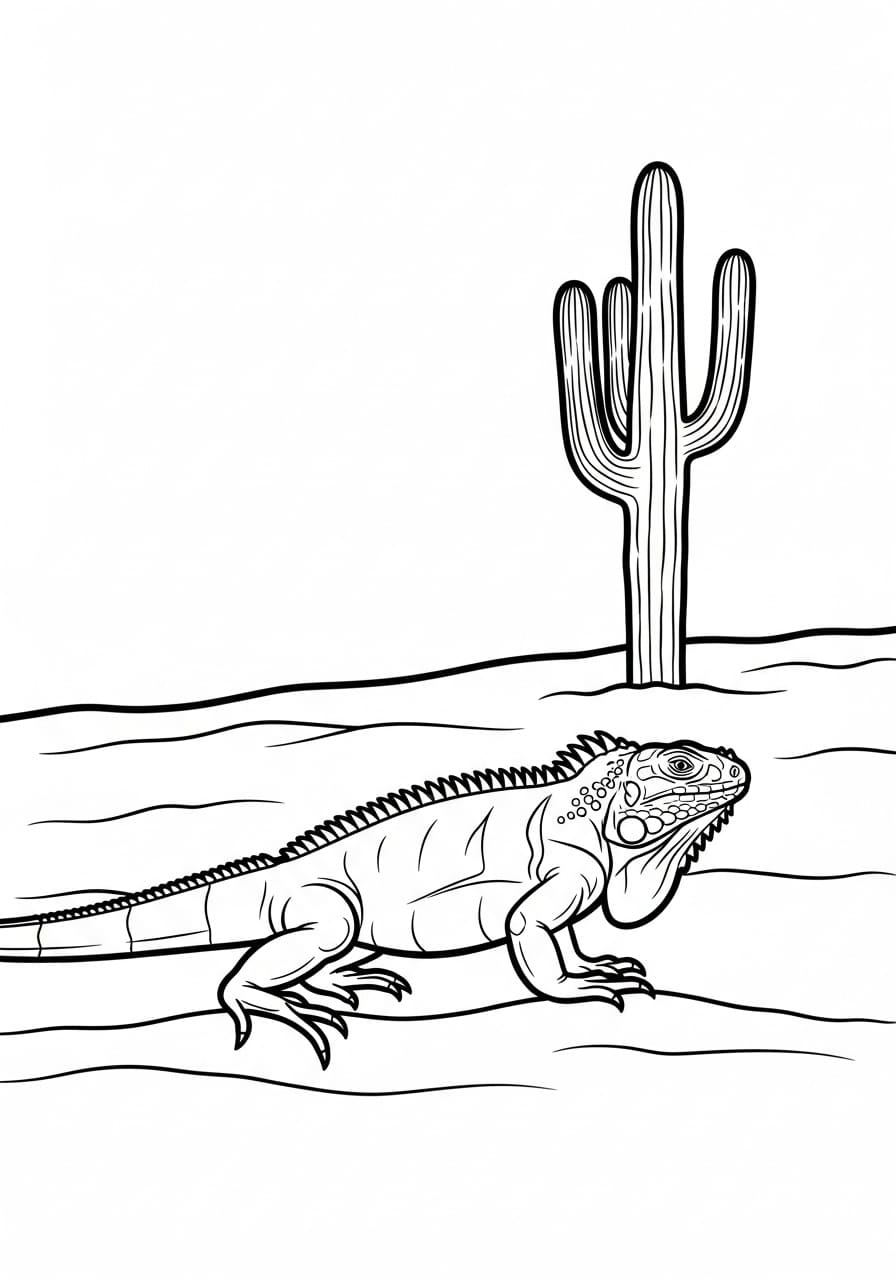 Iguana e cactus da colorare Iguana e cactus da colorare