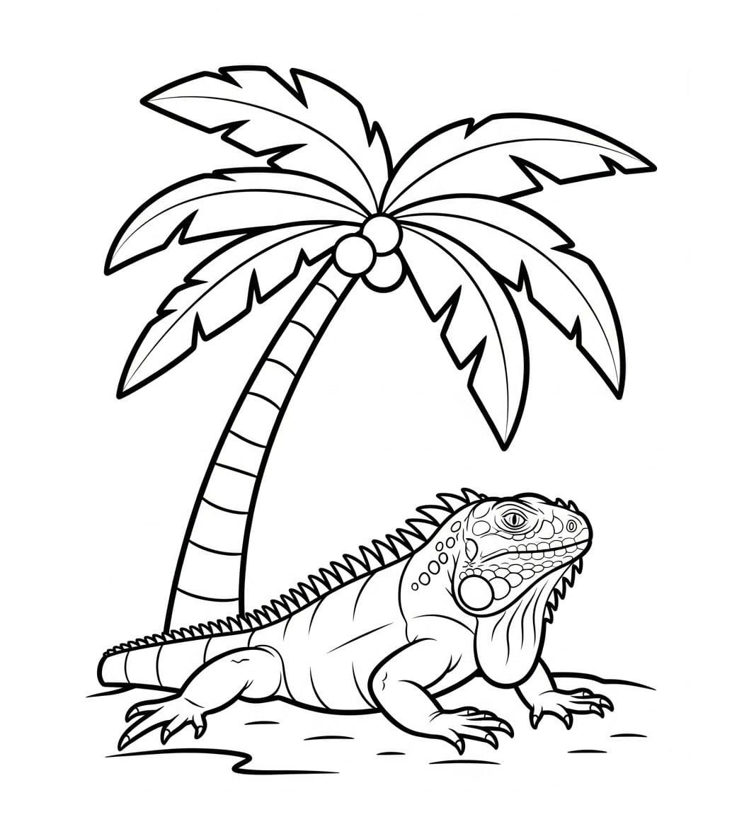 Iguana e palma da cocco da colorare Iguana e palma da cocco da colorare