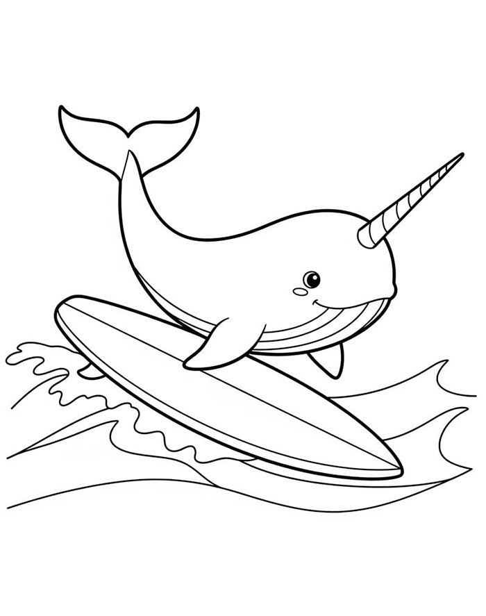 Il Narvalo che Fa Surf da colorare