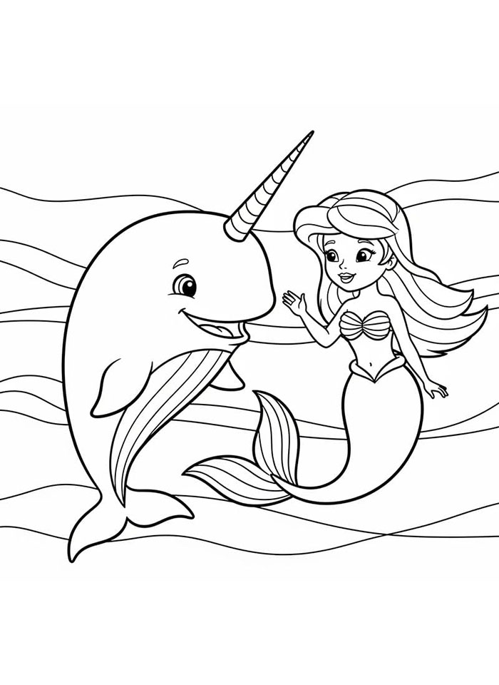 Il Narvalo con le Sirene da colorare