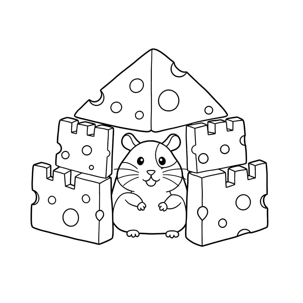 Il criceto e la casa del formaggio da colorare