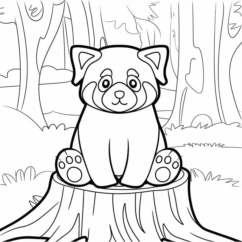 Il panda rosso nella foresta da colorare