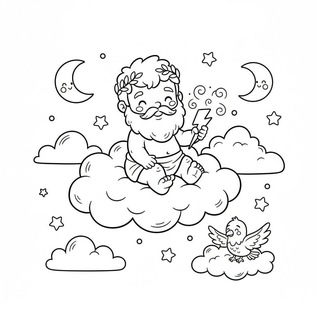 Il piccolo Zeus seduto da colorare