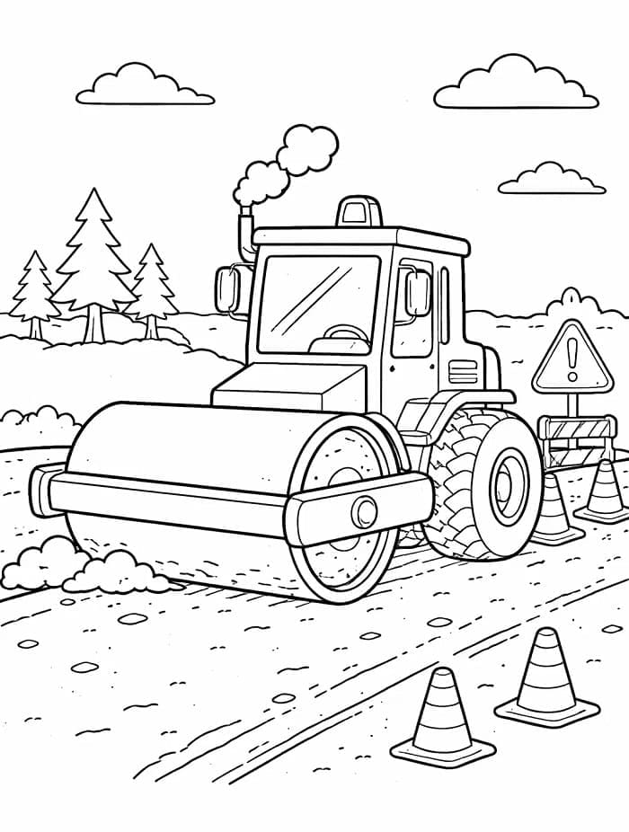 Il rullo compressore è al lavoro da colorare