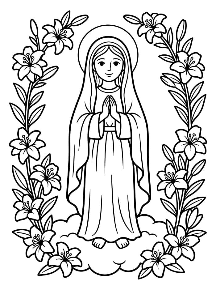 Immacolata Concezione circondata da gigli da colorare