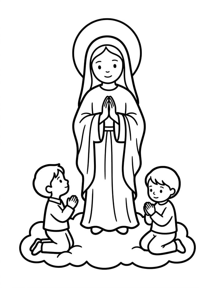 Immacolata Concezione con bambini in preghiera da colorare